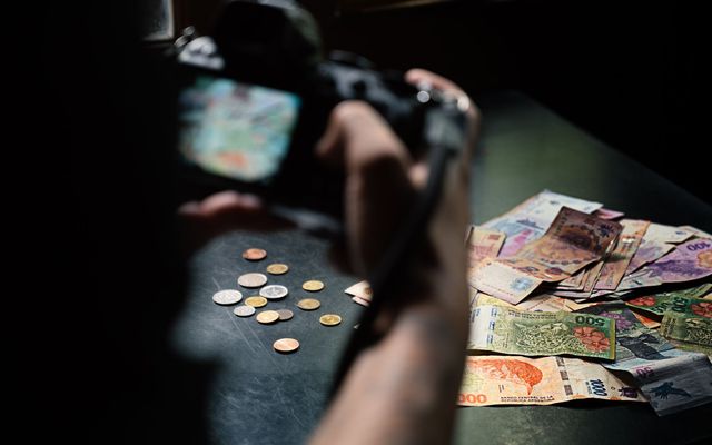 Monedas y billetes en una mano